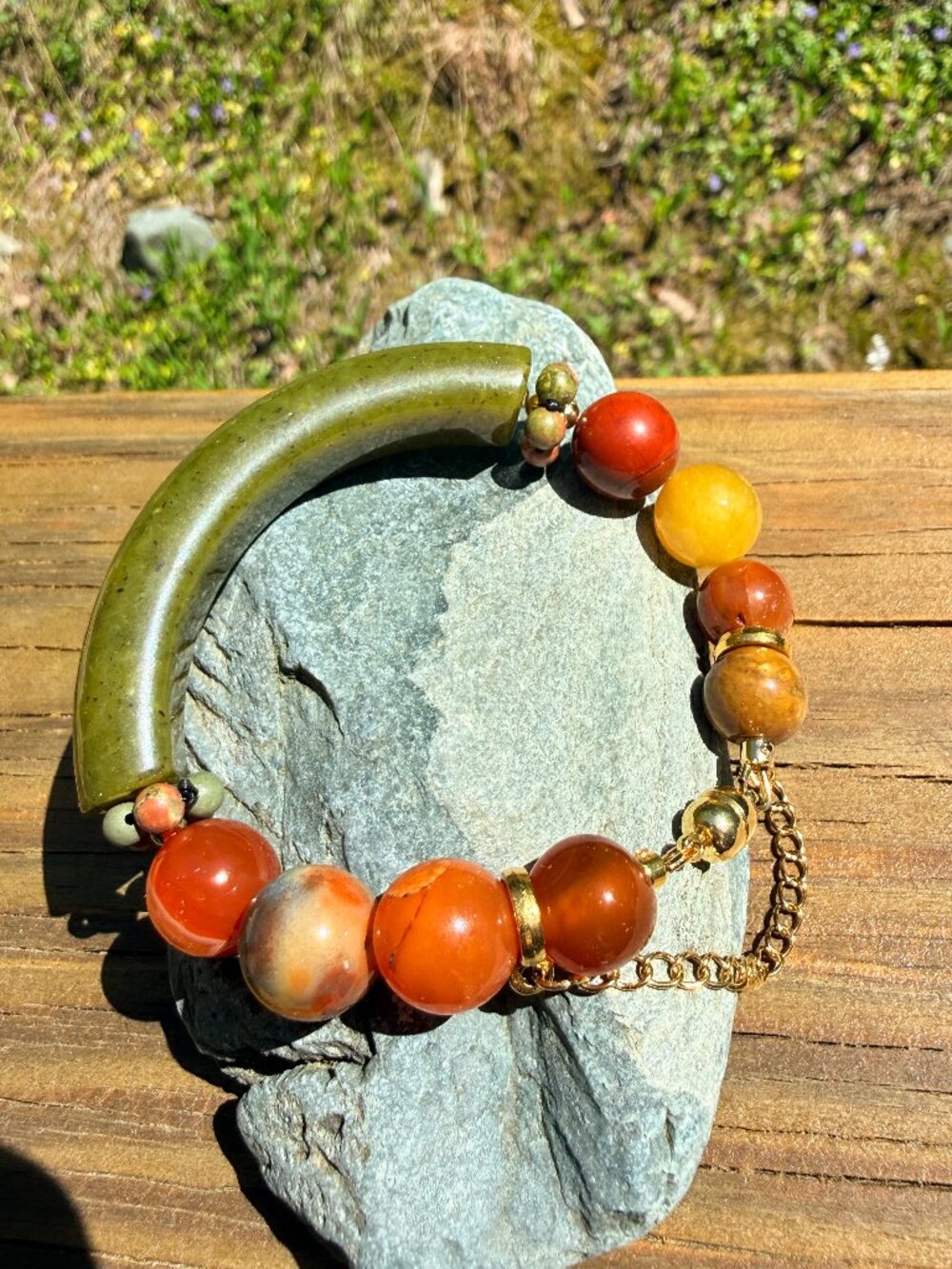 OOAK Xiuyu Jade & Natural Agate Bracelet | Handmade Gemstone Bracelet | Magnetic